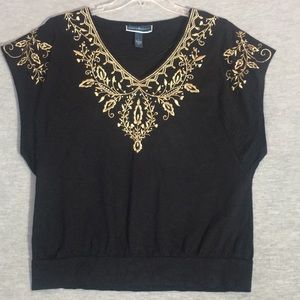 KAREN SCOTT Embroidered w/Gold Thread & Embellished w/Nailheads Cool Summer Top
